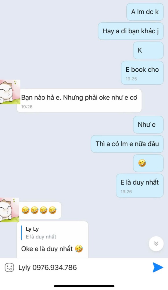 Khách nhắn tin cảm ơn dịch vụ massage tại nhà LyLy Spa